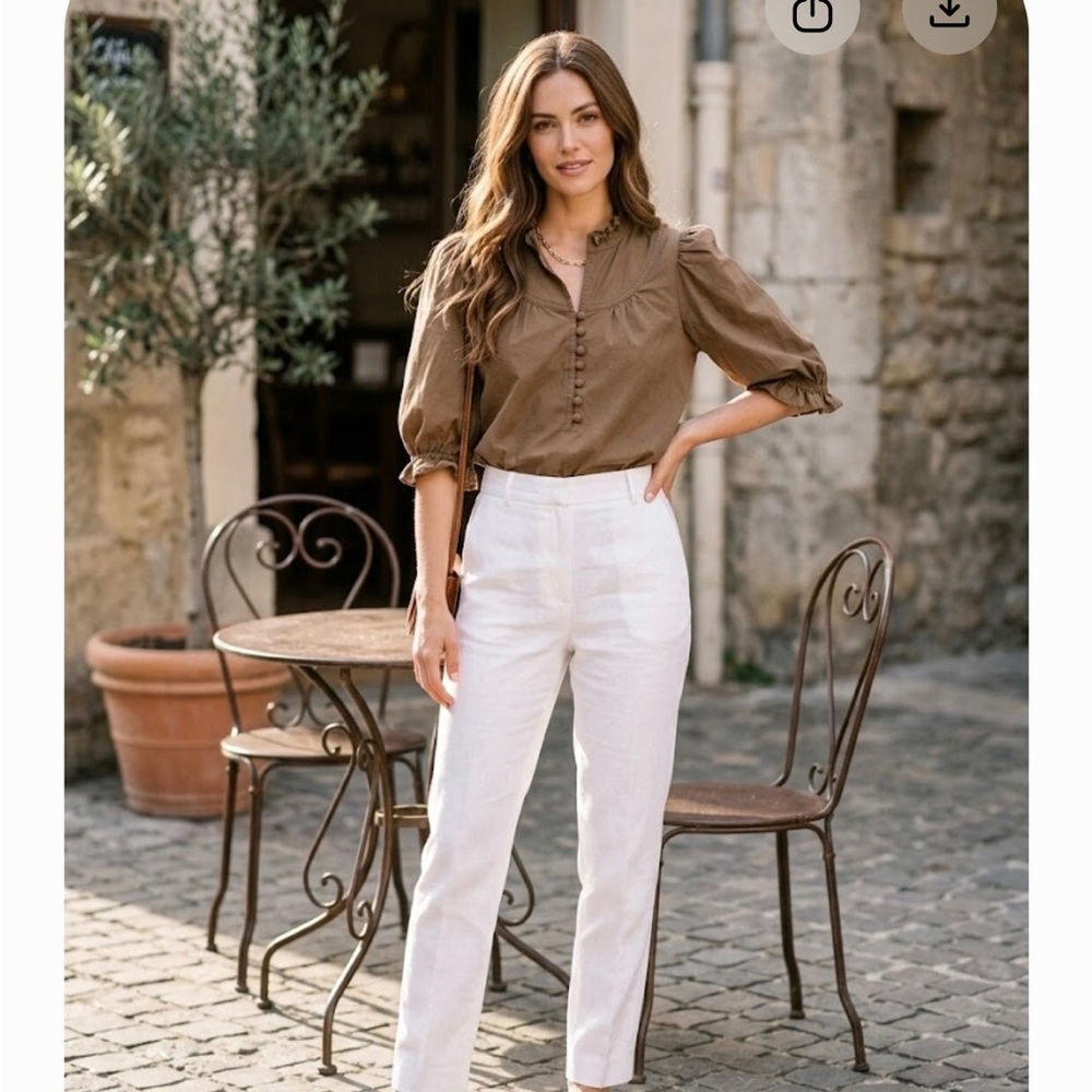 Pomander Place Brown Puff Sleeve Button Front Blouse